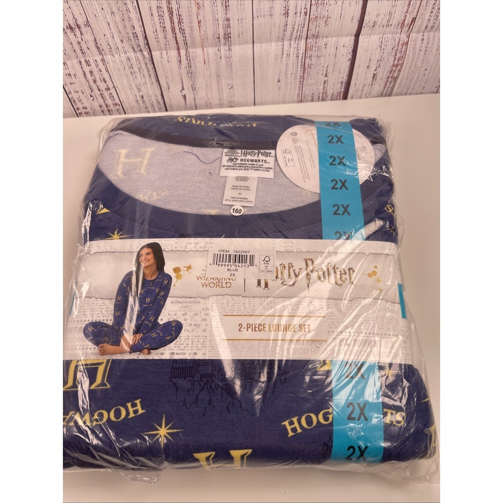 Harry Potter Hogwarts 2-Piece Pajamas Lounge Set Blue Yellow Women's Size 2XL